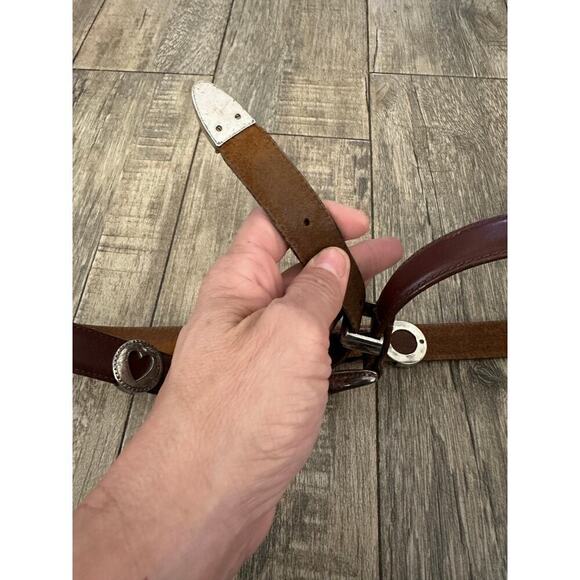 Vintage Women's Brown Genuine Leather western silver Belt hearts 1X plus size - Picture 5 of 9